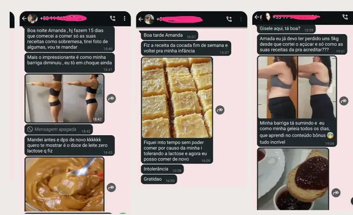 Depoimentos reais de alunas no WhatsApp